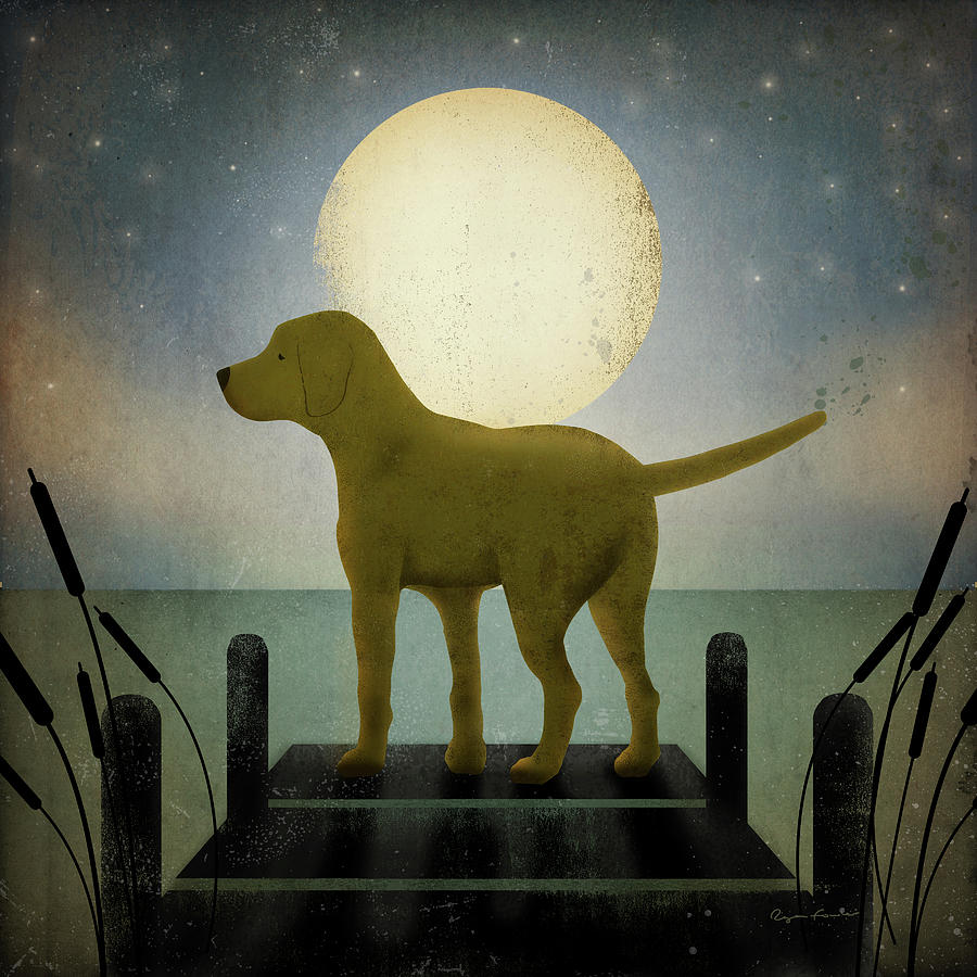 Animal Painting - Moonrise Yellow Dog by Ryan Fowler