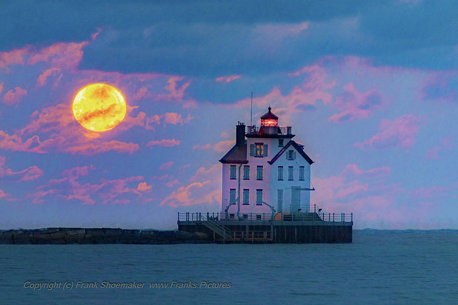Lighthouse Photograph - Moonset by the lighthouse by Frank Shoemaker