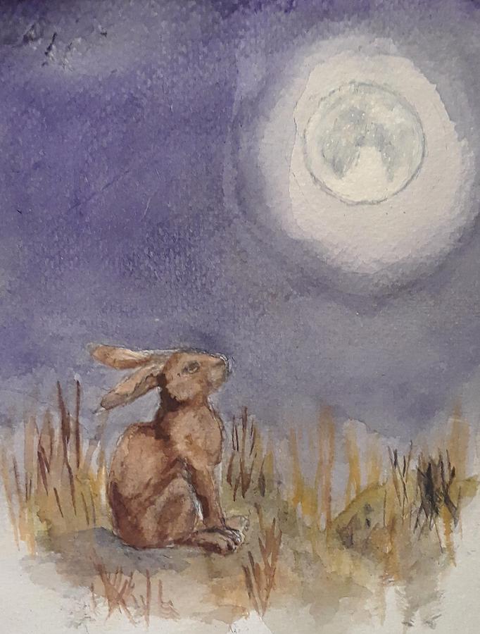 Rabbit Painting - Moonstruck by Jennie Hallbrown