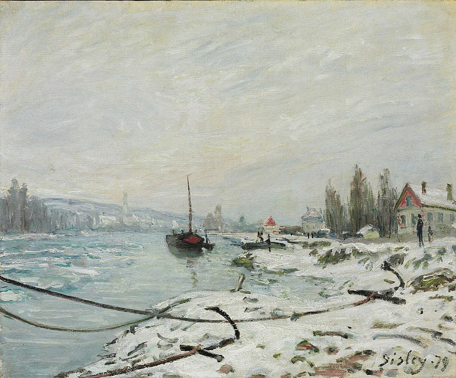 Mooring Lines, the Effect of Snow at Saint-Cloud, 1879 Painting by Alfred Sisley