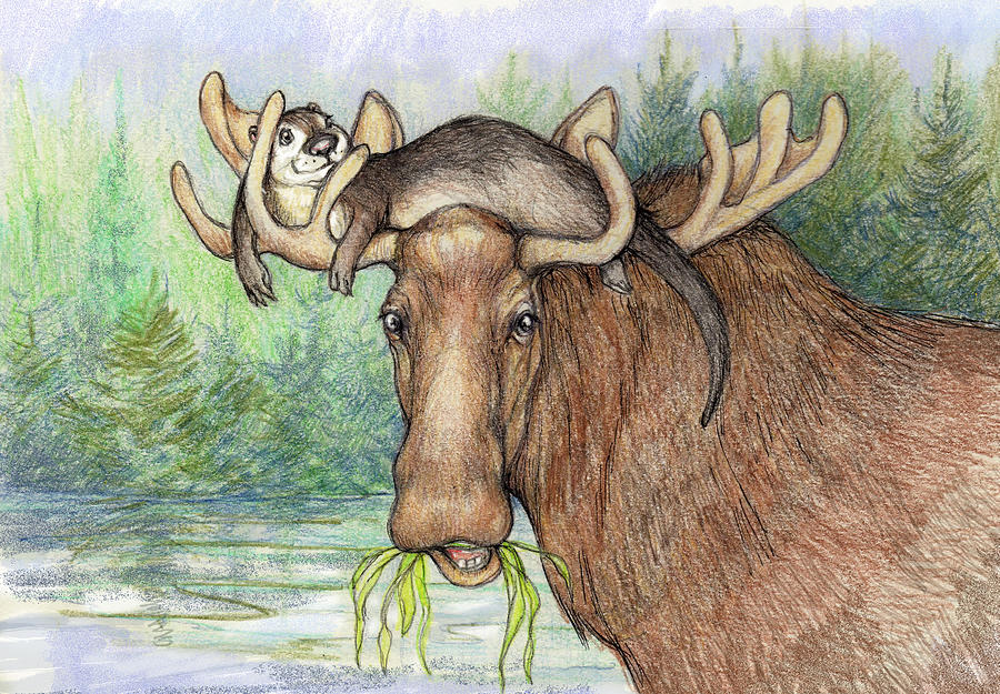 Moose and Otter Painting by Peggy Wilson