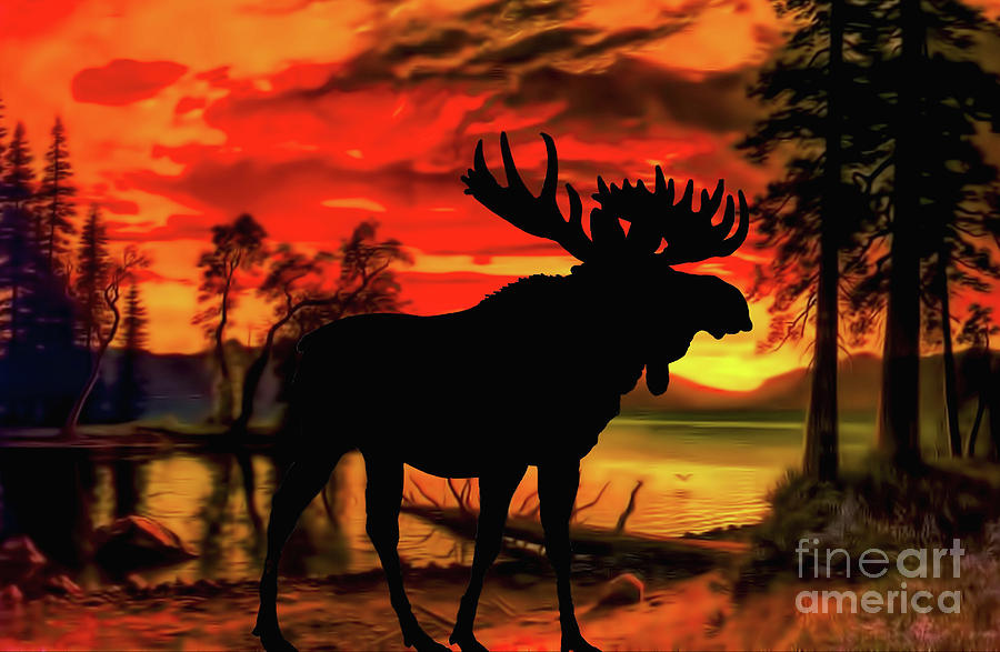 Moose At Sunset Digital Art by Steven Parker