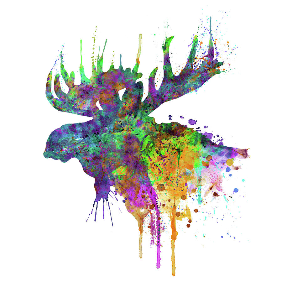 Moose Head Watercolor Silhouette Painting by Marian Voicu