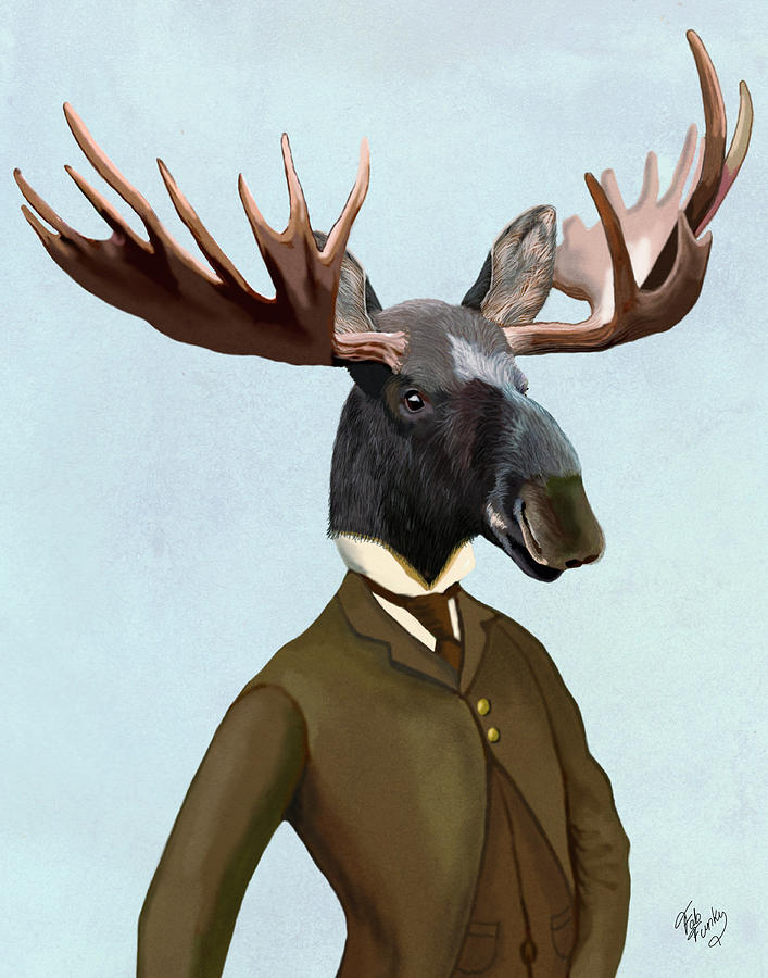 Moose In Suit Portrait Painting by Fab Funky