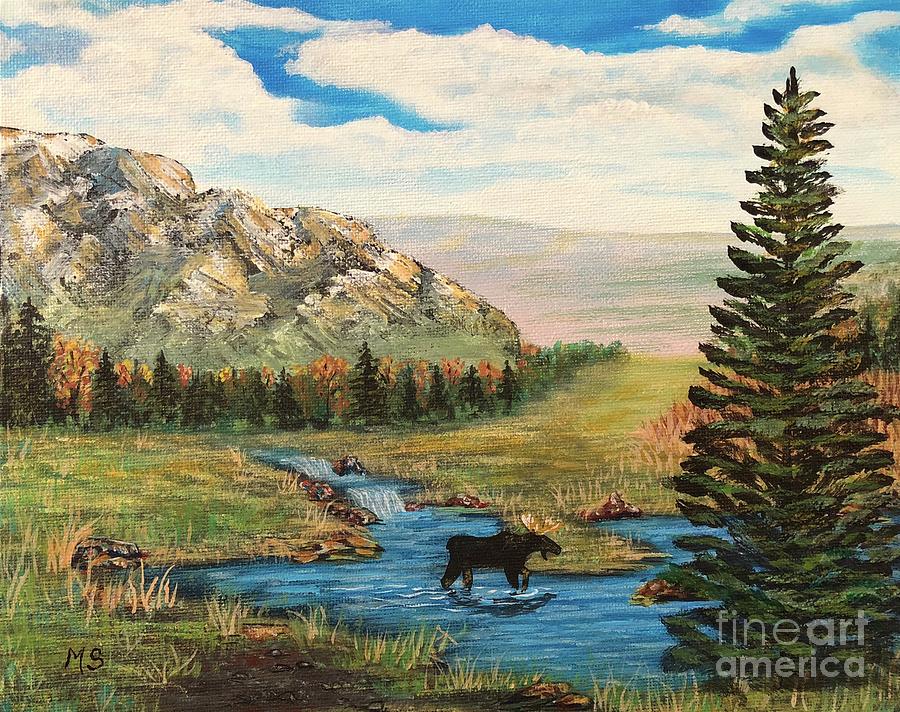 Moose In The Rut Painting by Monika Shepherdson