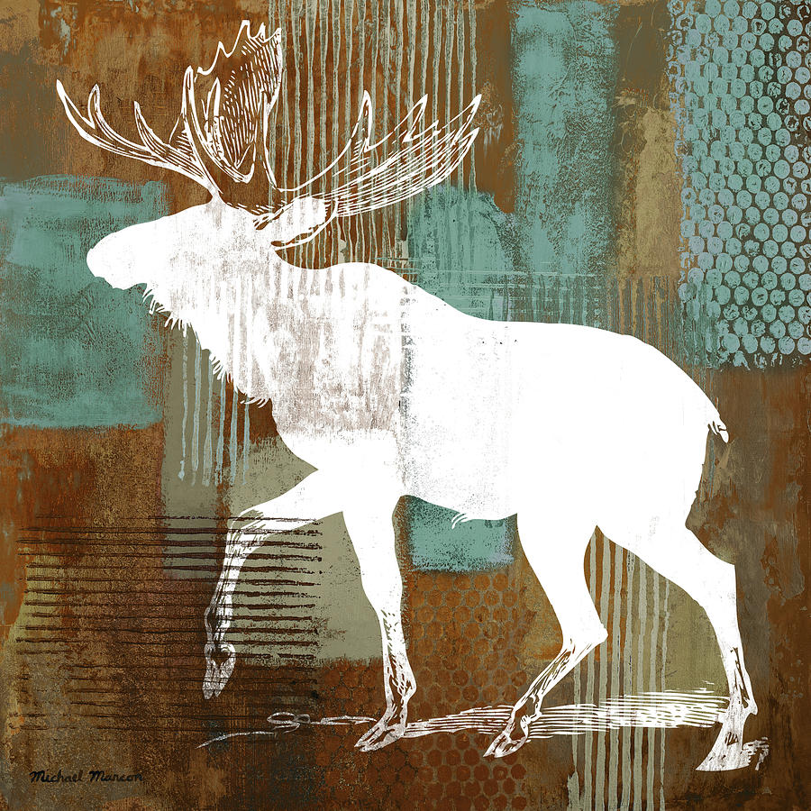 Moose Mixed Media - Moose On Abstract by Michael Marcon