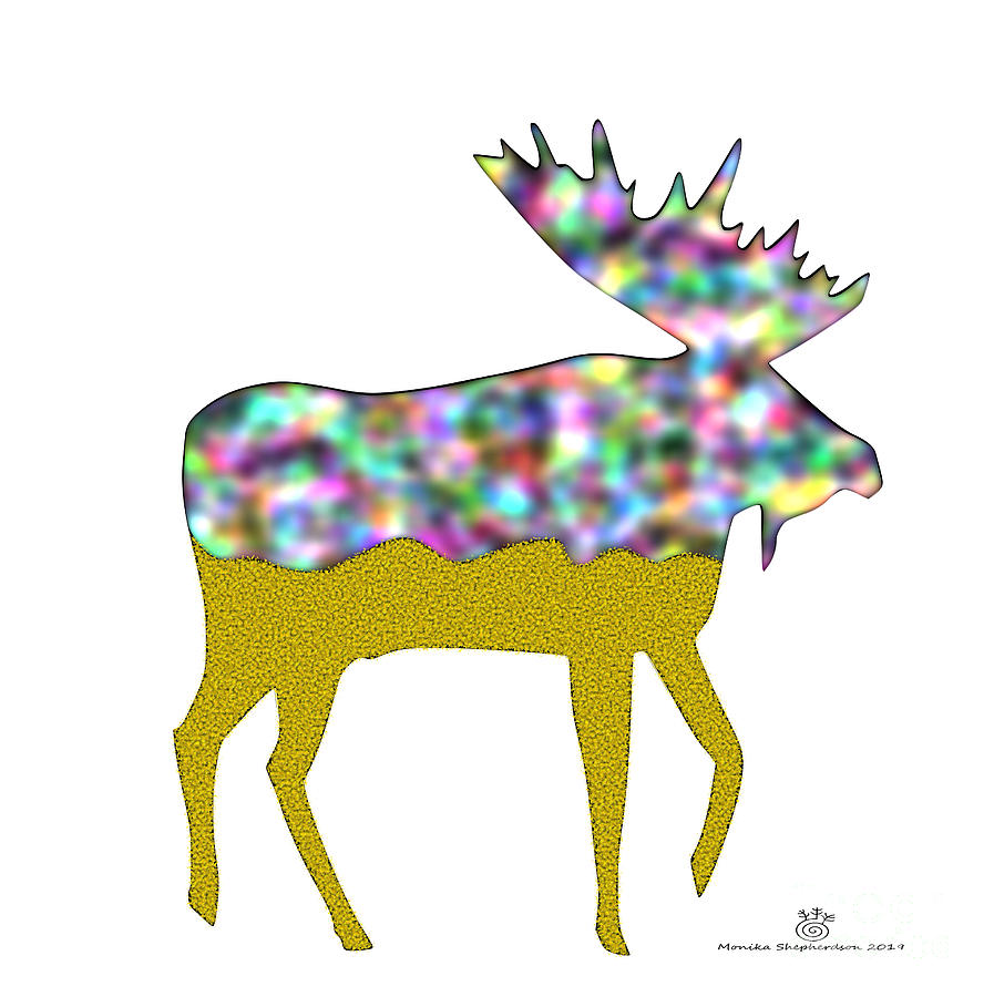 Moose with Rainbow Gold Digital Art by Monika Shepherdson