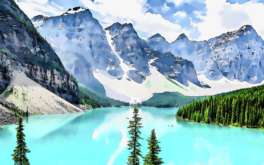 Banff National Park Painting - Moraine Lake at Banff National Park 1 by Jeelan Clark