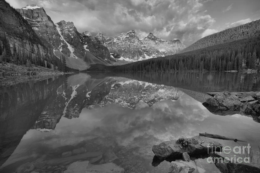 Moraine Lake Fiery July Morning Black And White Photograph by Adam Jewell
