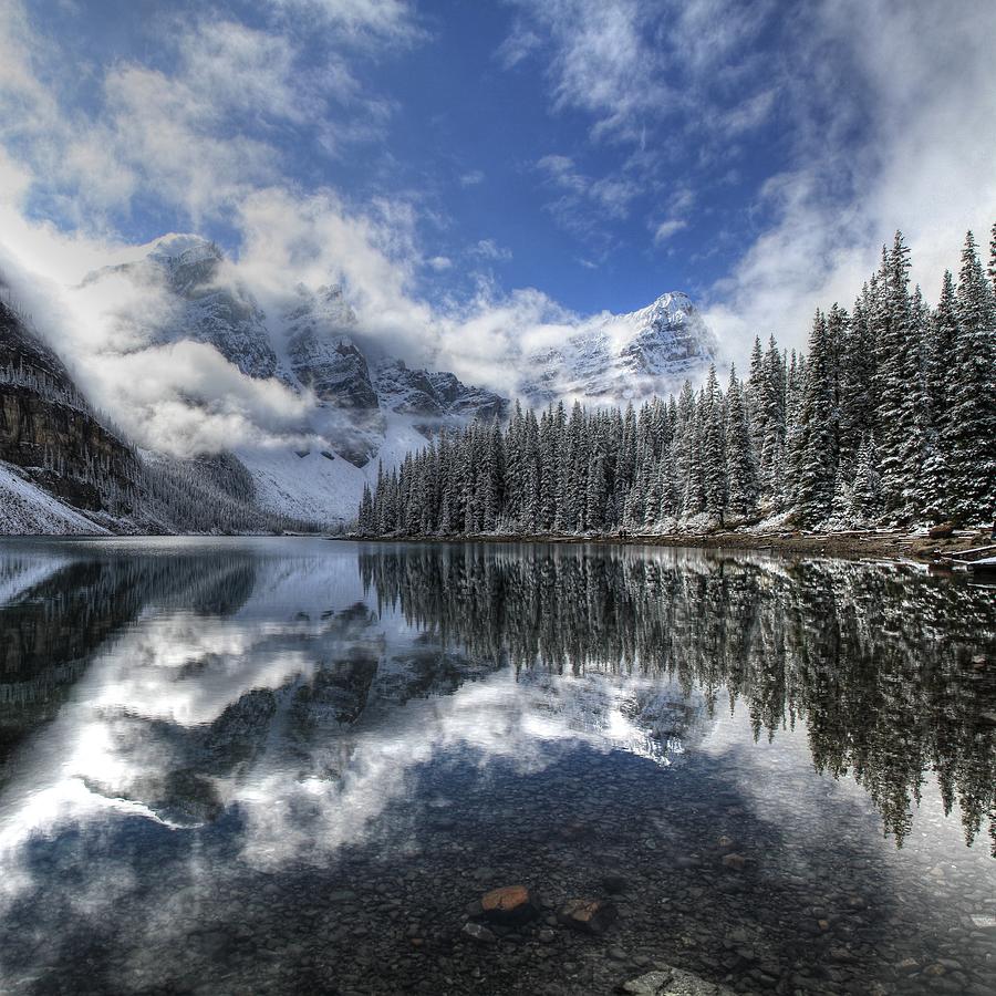 Moraine Lake With Fresh Snow Photograph by © Jan Zwilling