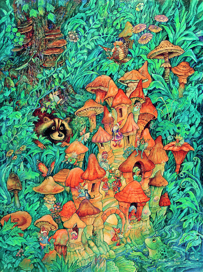 Animal Painting - More Mushroom Fairies by Bill Bell