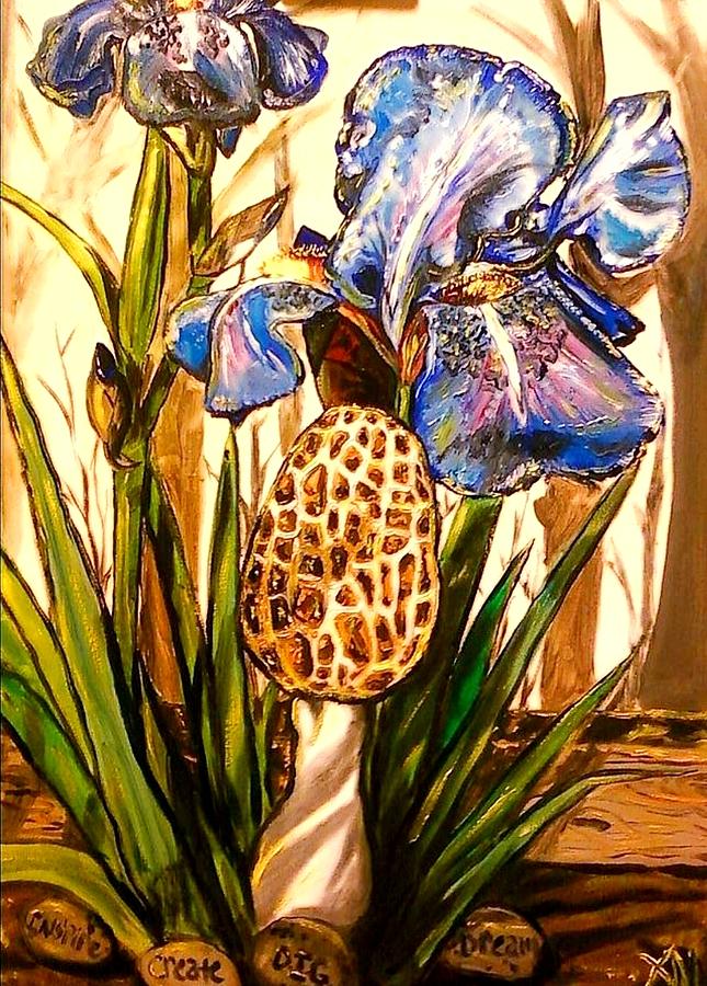 Morel in the Iris Bed Painting by Alexandria Weaselwise Busen