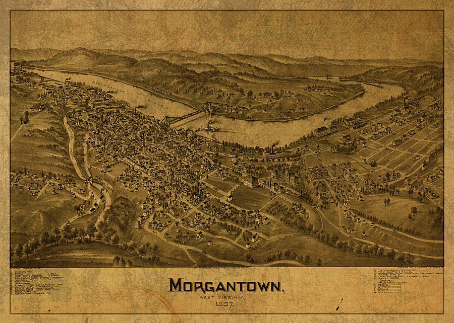 Vintage Mixed Media - Morgantown West Virginia Vintage City Street Map 1897 by Design Turnpike