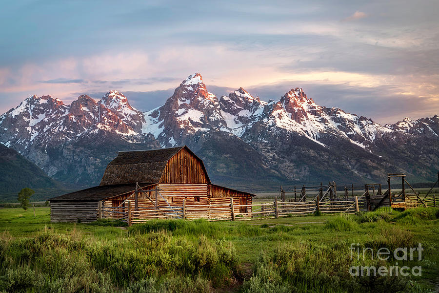 Mormon Row Barn and the Grand Teton Mountain Range by Ronda Kimbrow