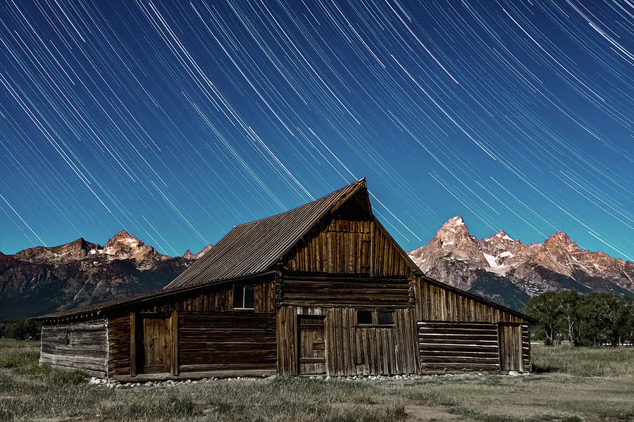 Mormon Row Barn in the Grand Tetons at night Photograph by Alex Grichenko