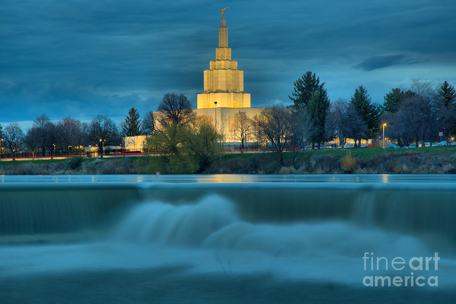 Mormon Temple Over The Falls Photograph by Adam Jewell