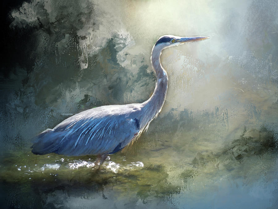 Morning Blues - Heron Painting by Jeanette Mahoney