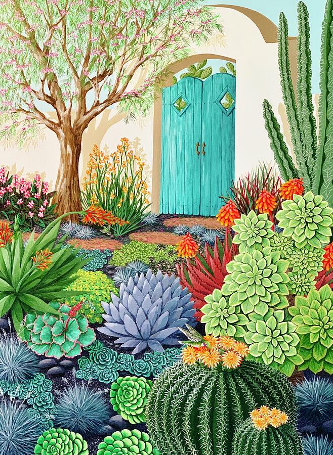 Morning Desert Garden Painting by Katherine Young-Beck