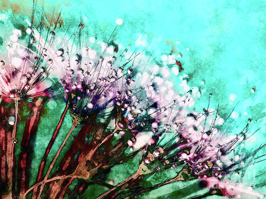 Morning Dew On Dandelions Digital Art by Phil Perkins