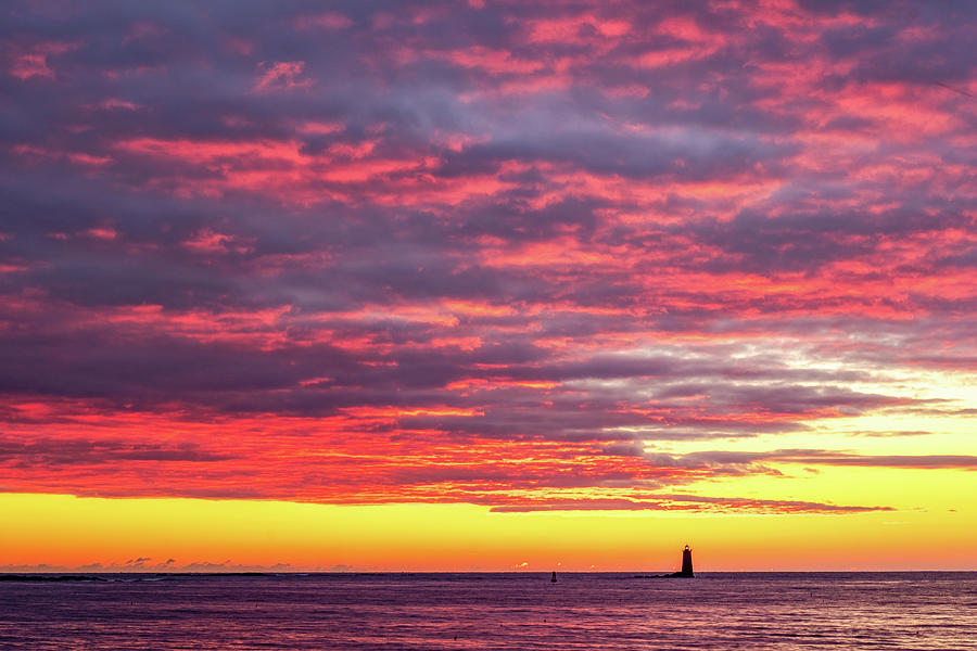 Morning Fire Over Whaleback Light Photograph by Jeff Sinon