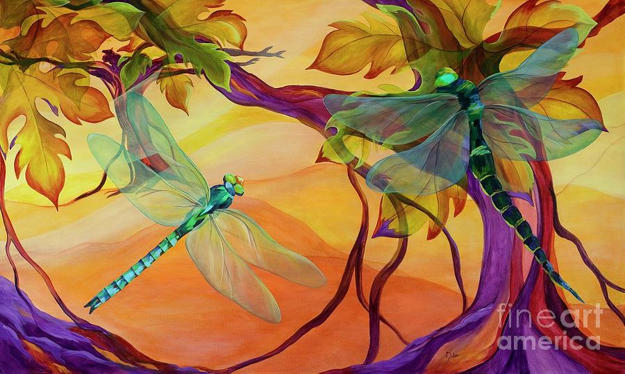 Dragonfly Painting - Morning Flight by Karen Dukes