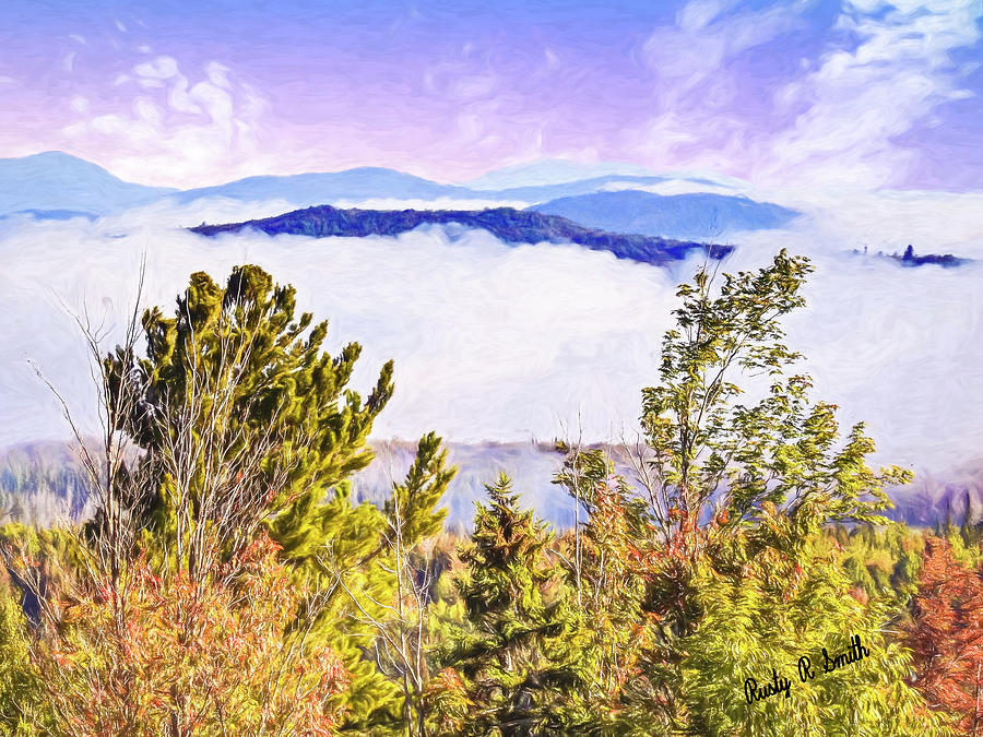 Morning fog on Northern New Hampshire mountain range. by Rusty R Smith Morning fog on Northern New Hampshire mountain range. by Rusty R Smith
