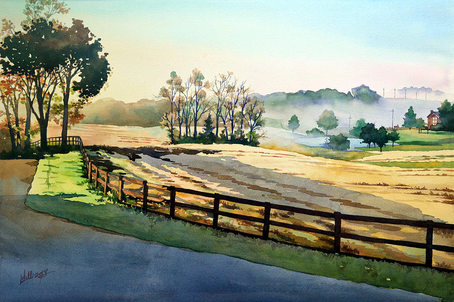 Morning Fog Rolls Away Painting by Mick Williams