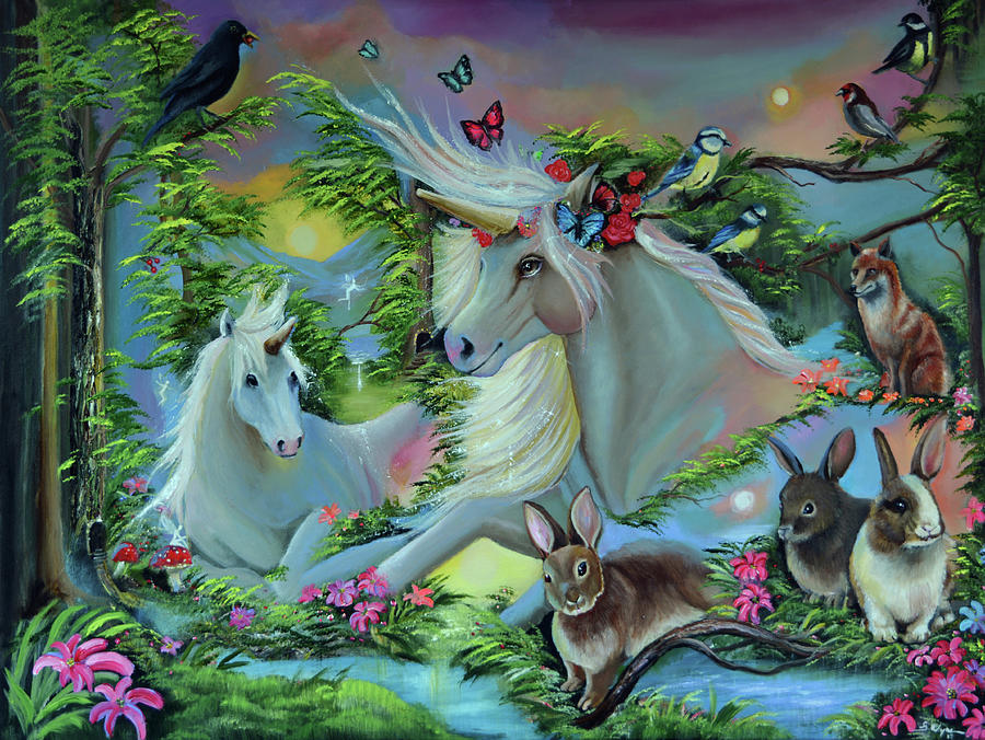 Unicorn Painting - Morning Has Broken by Sue Clyne