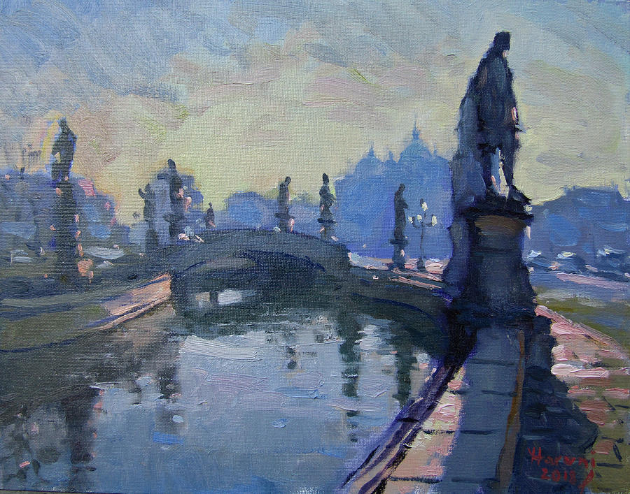 Bridge Painting - Morning in Padua Italy by Ylli Haruni