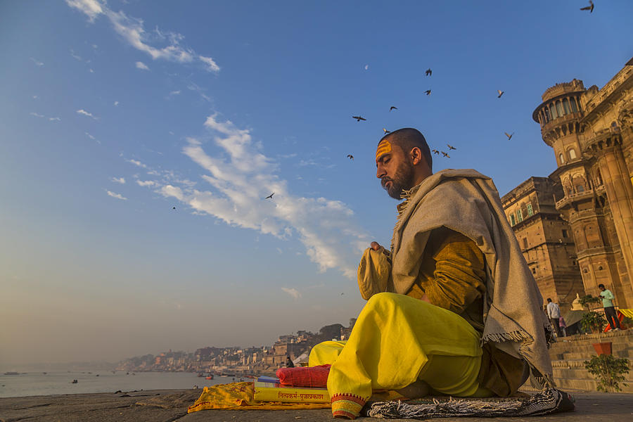 Beach Photograph - Morning Meditation Along Ganges by Souvik Banerjee