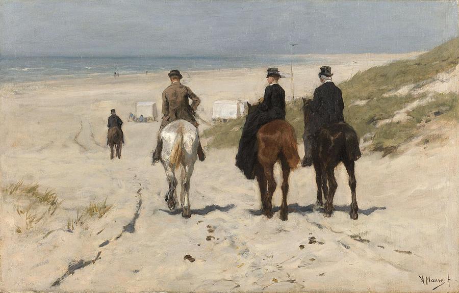 Morning Ride along the Beach. Morgenrit langs het strand. Painting by Anton Mauve -1838-1888-
