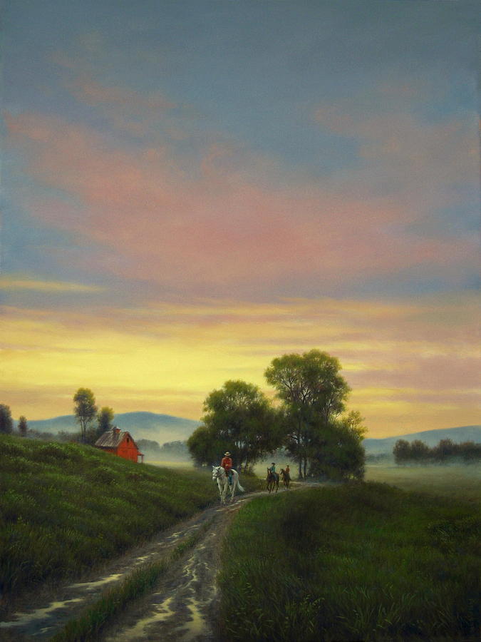 Horse Painting - Morning Riders by Barry DeBaun