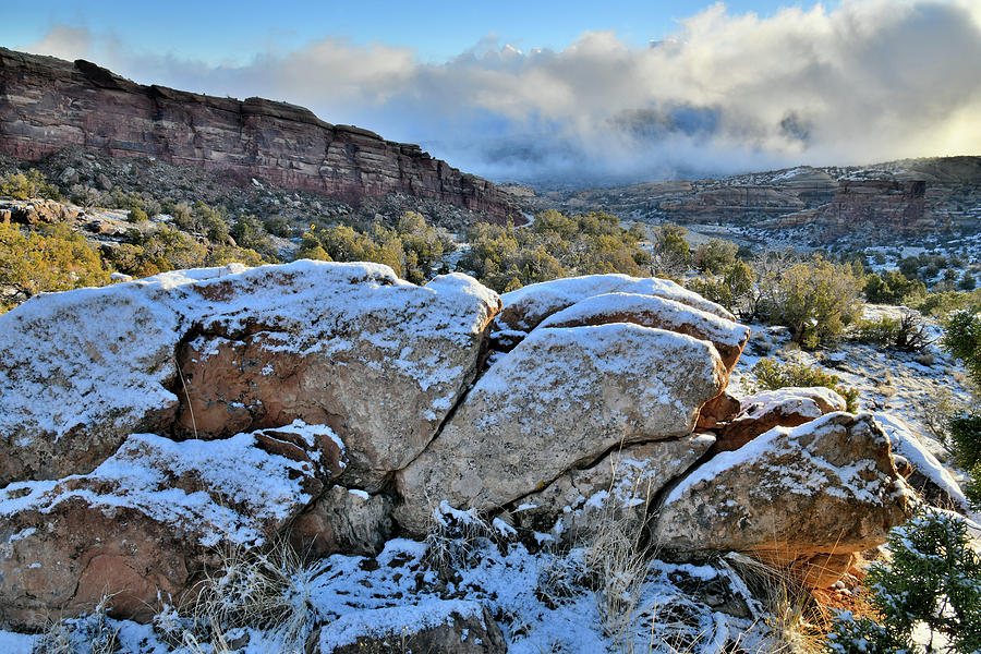 Morning Snow at East Entrance to Colorado National Monument Photograph by Ray Mathis