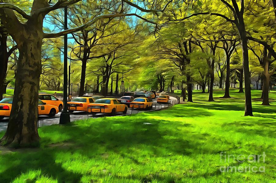 Morning traffic through Central Park Painting by George Atsametakis