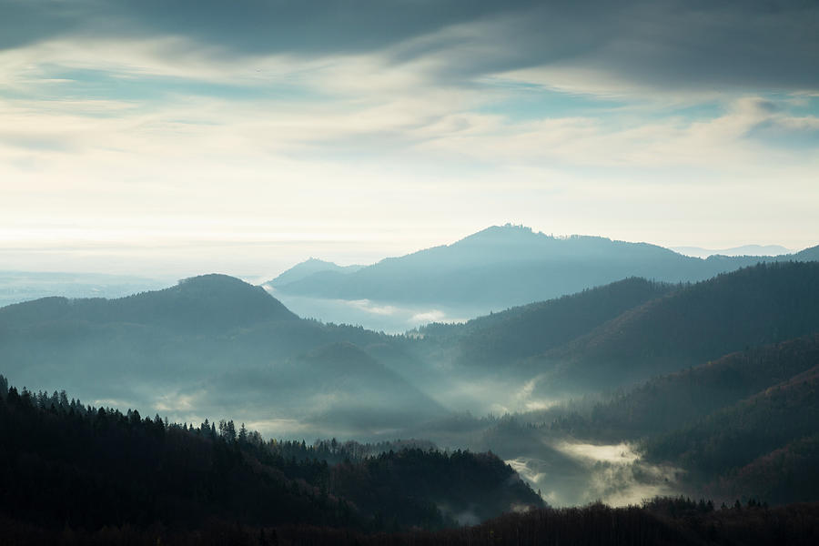 Morning view across to Sv Jost from the Jamnik Hills Photograph by Ian Middleton