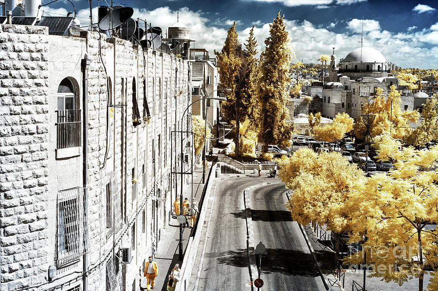 Morning Walk in Jerusalem Infrared Photograph by John Rizzuto