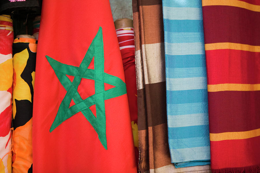 Moroccan Flag At A Souk, Marrakesh Photograph by Panoramic Images