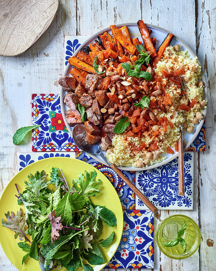 Moroccan Harvest Platter With Roasted Carrots, Lamb And Millet Photograph by Great Stock!