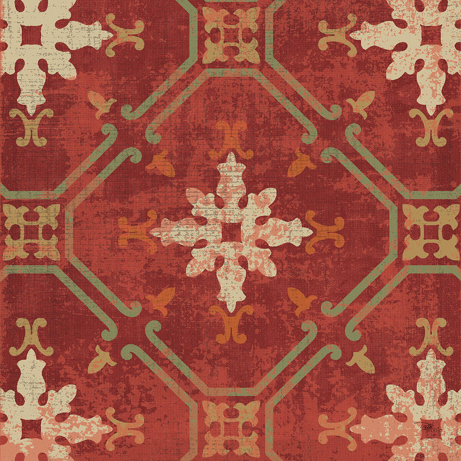Pattern Mixed Media - Moroccan Patchwork Red Tile I by Pela Studio