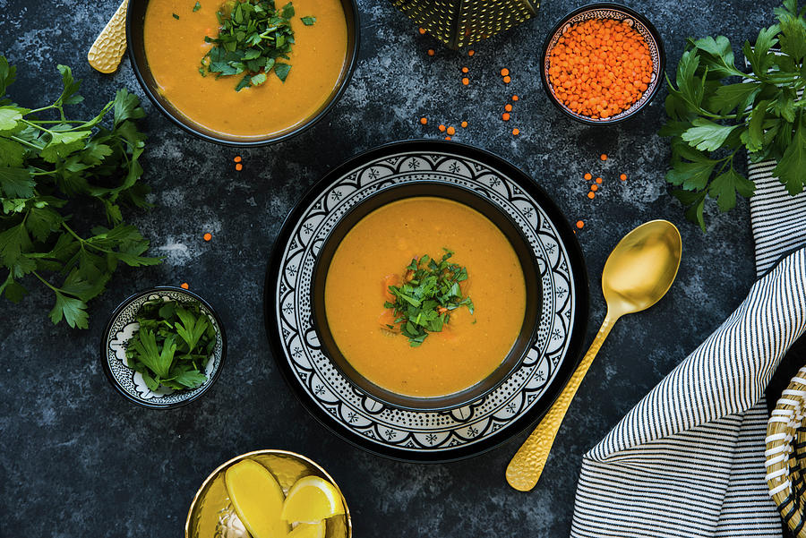 Moroccan Red Lentil Soup With Parsley Photograph by Christian Kutschka