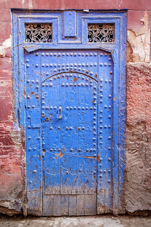 Morocco, Marrakech, Ornate Blue Door In Medina Digital Art by Kate Hockenhull