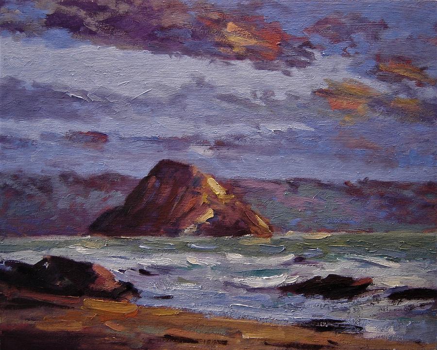 Morro Rock from Cayucos California Painting by R W Goetting