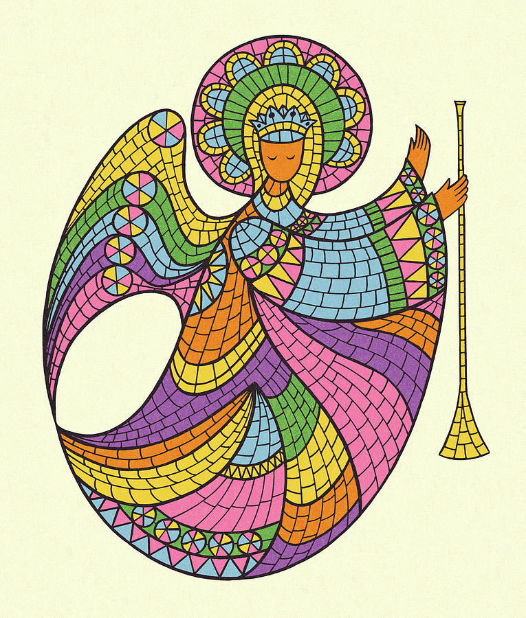 Abstract Drawing - Mosaic Angel With Horn by CSA Images