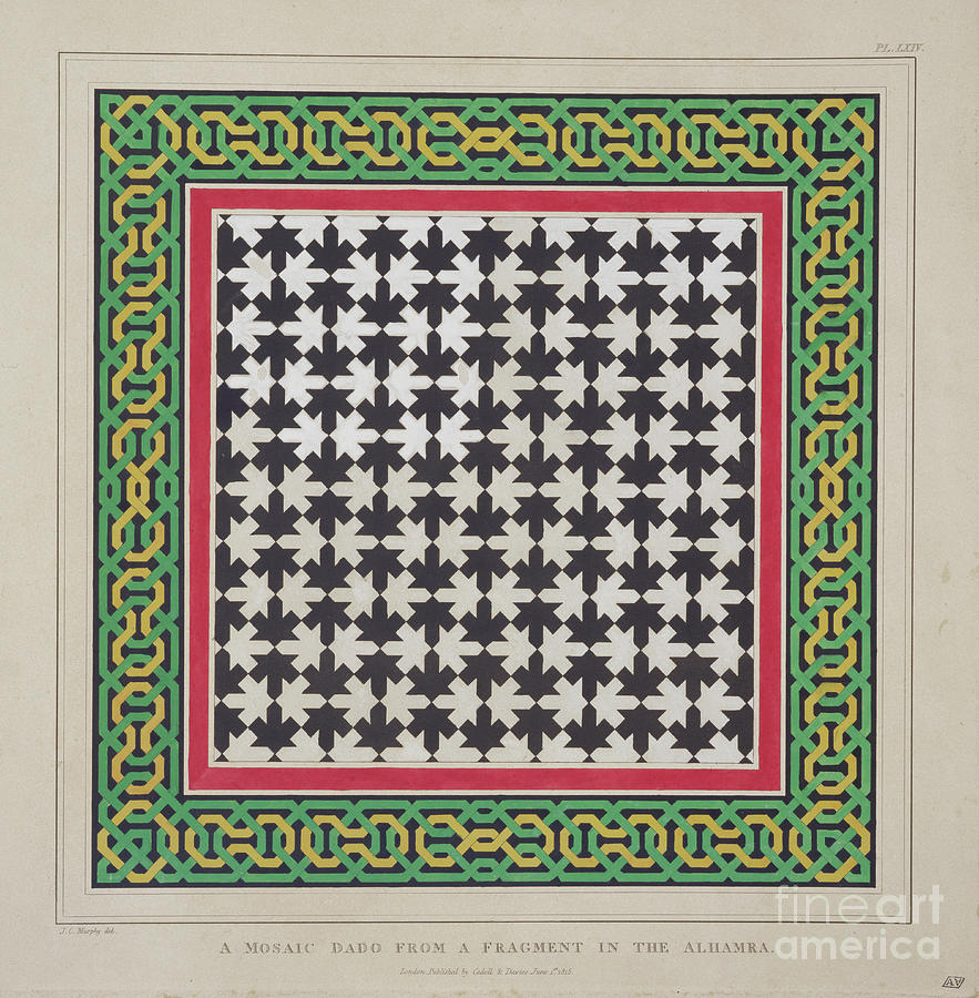 Mosaic Dado From A Fragment In The Alhambra, From the Arabian Antiquities Of Spain, Published 1815 Painting by James Cavanagh Murphy