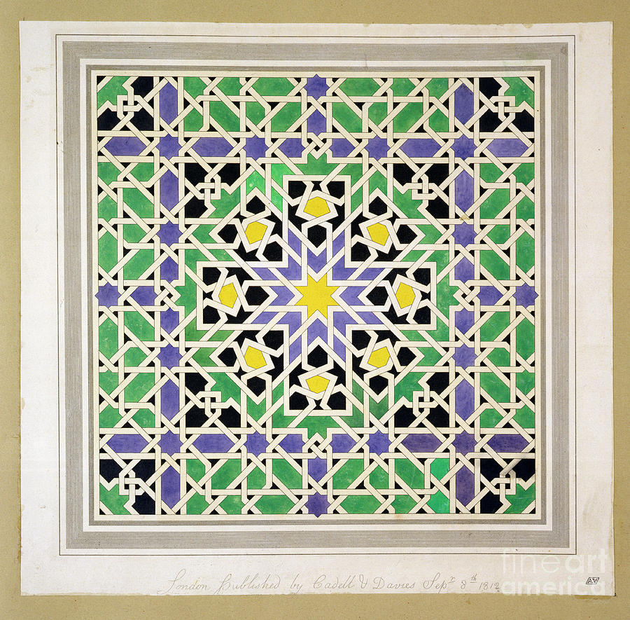 Mosaic Design From The Alhambra, From the Arabian Antiquities Of Spain, Published 1812 Painting by James Cavanagh Murphy