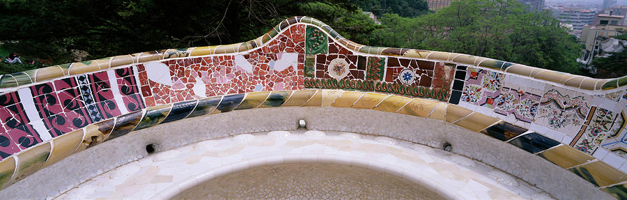 Architecture Photograph - Mosaic Details Of A Bench, Park Guell by Panoramic Images