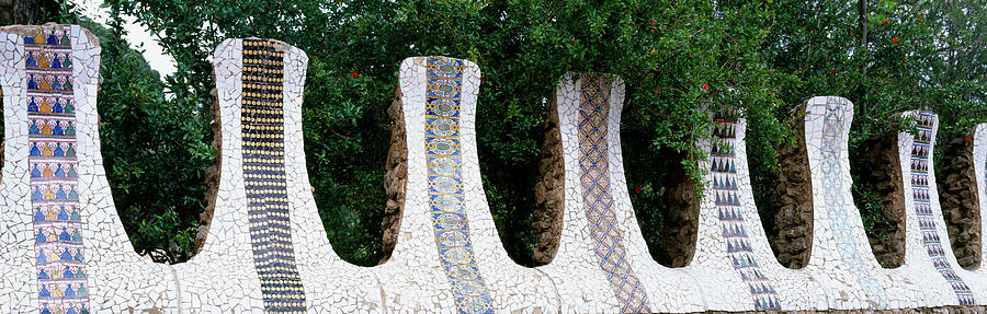 Architecture Photograph - Mosaic Details On A Wall, Park Guell by Panoramic Images