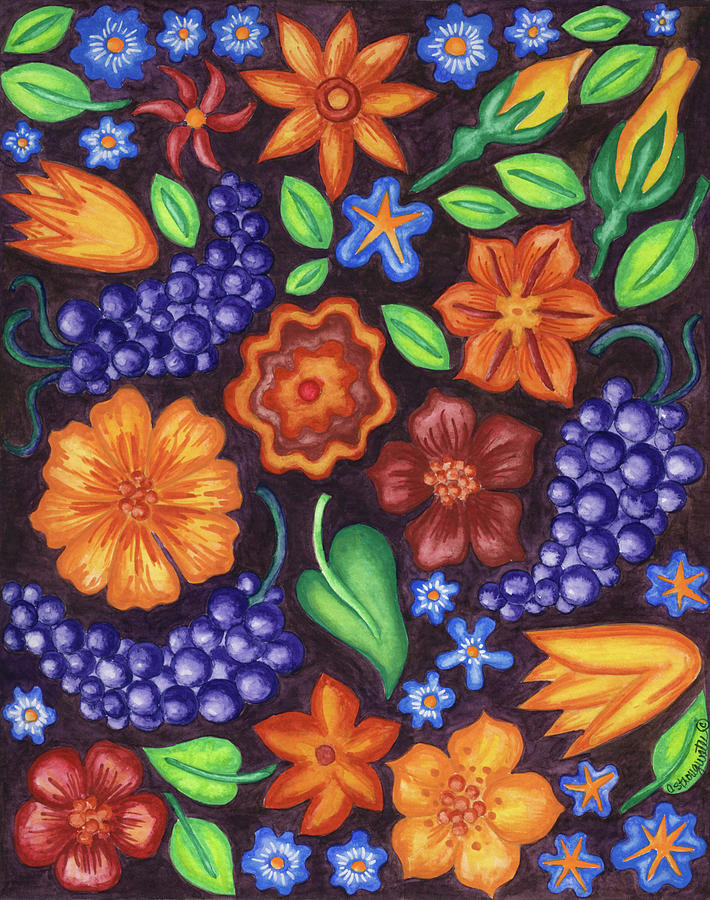 Mosaic Flowers 1 Painting by Andrea Strongwater - Pixels