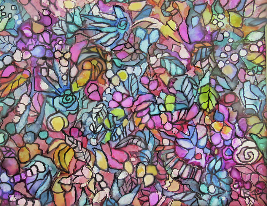 Mosaic Flowers Painting by Jean Batzell Fitzgerald
