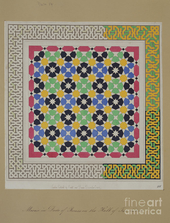 Mosaic In Dado Of Recess In The Hall Of Two Sisters, Alhambra, From the Arabian Antiquities Of Spain, Published 1812 Painting by James Cavanagh Murphy